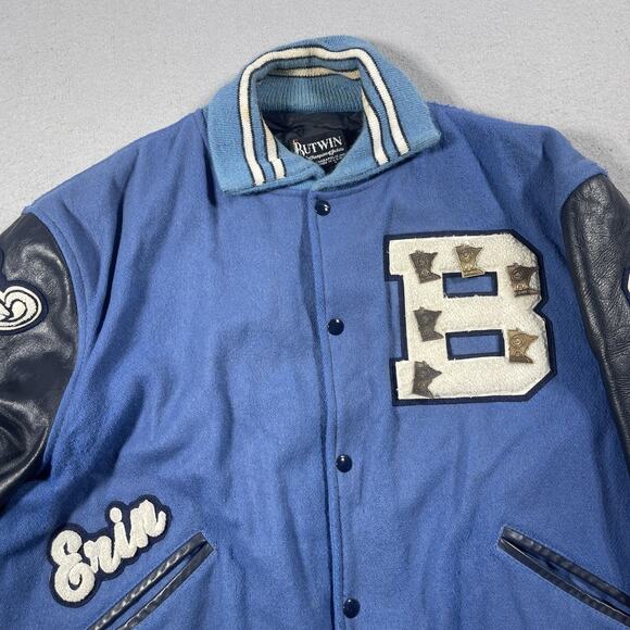 Vintage‎ Blaine Bengals Varsity Jacket Mens Large Blue Leather Wool Butwin 90s - Picture 3 of 10